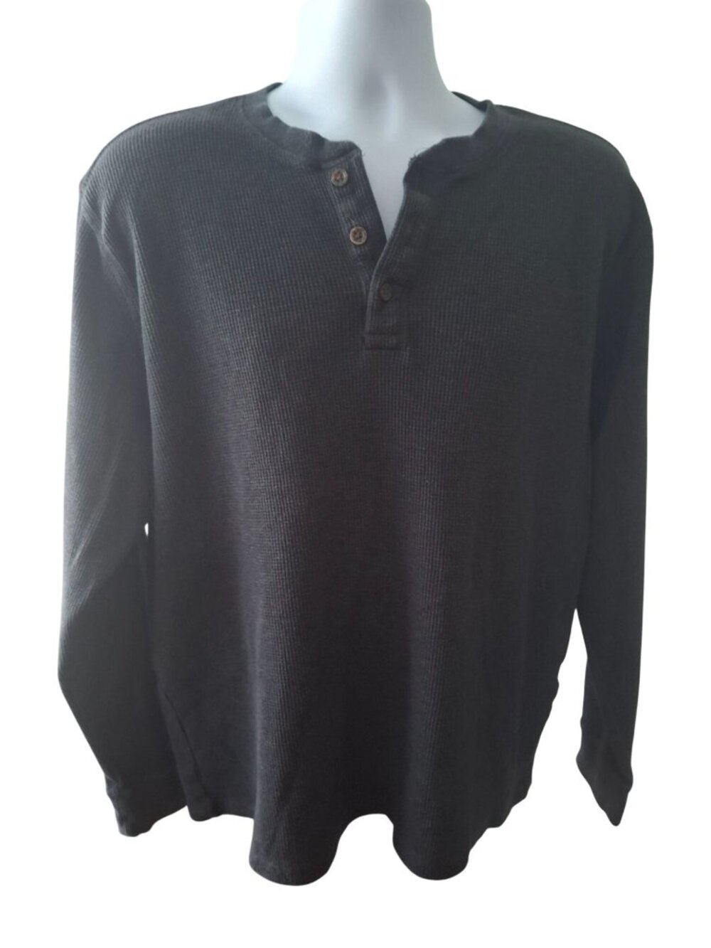 Member's Mark Soft Wash Thermal Henley XL Black Heather Waffle Knit Casual Core